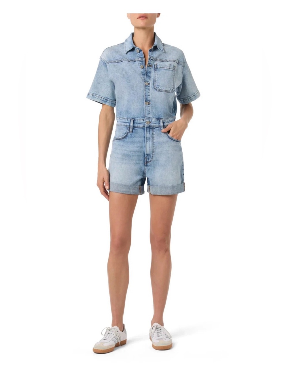 NWT $228 Joe's Jeans Women's cuffed denim romper in pacific blue sz S